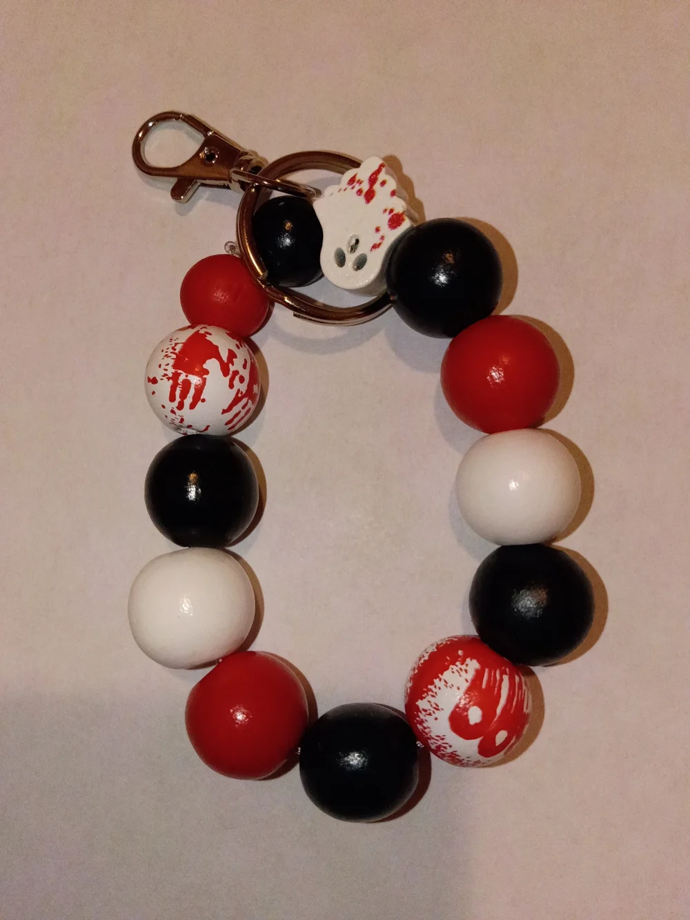 Beaded Keychain Wristlet - Red, Black & White